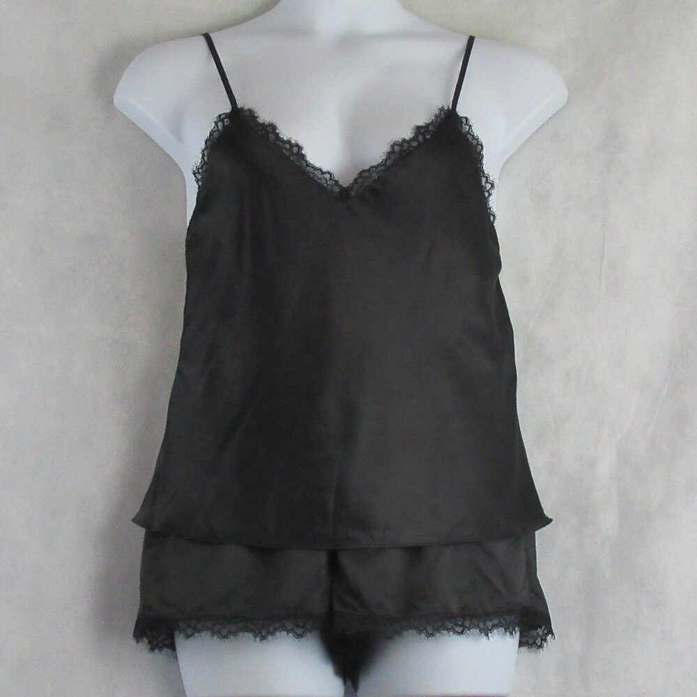 INC Women's 2-Piece Lace-Trim Cami & Shorts Pajama Set, Deep Black, XXL